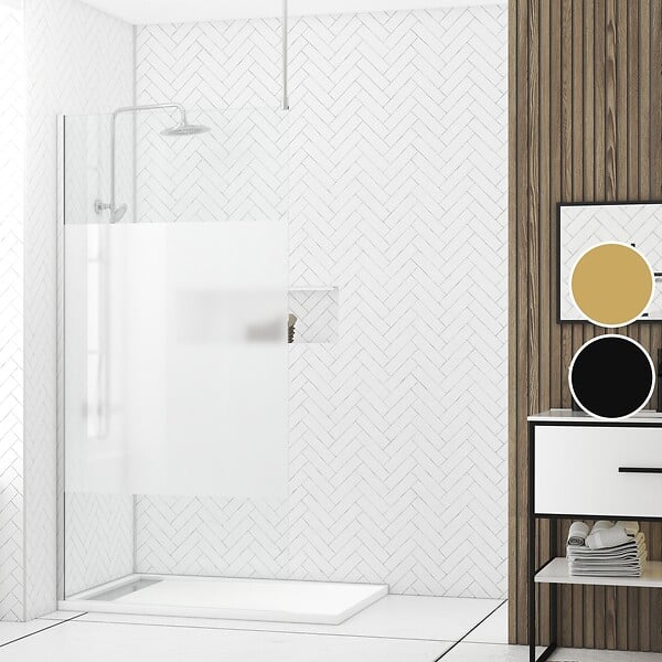 AURLANE - Paroi de Douche 100x200cm Dépolie - Profilé + Barre Plafond Finition Chrome - FREEDOM 2 FROSTED - large
