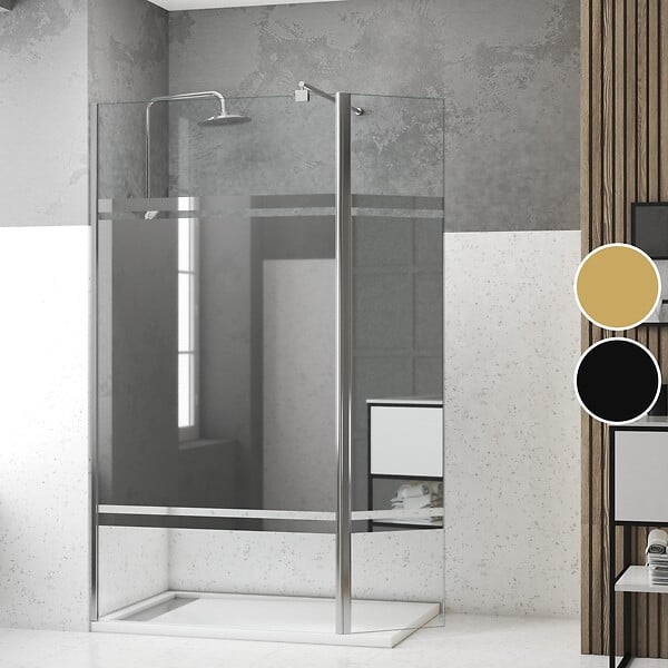 AURLANE - Paroi de Douche et Volet Pivotant 100+40x200 cm - Bandeau Miroir - Barre de Fixation Chrome - large