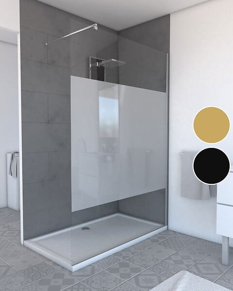 AURLANE - Paroi de Douche Dépolie 120x200cm + Barre de fixation extensible - Verre 8mm - Finition Chrome - large