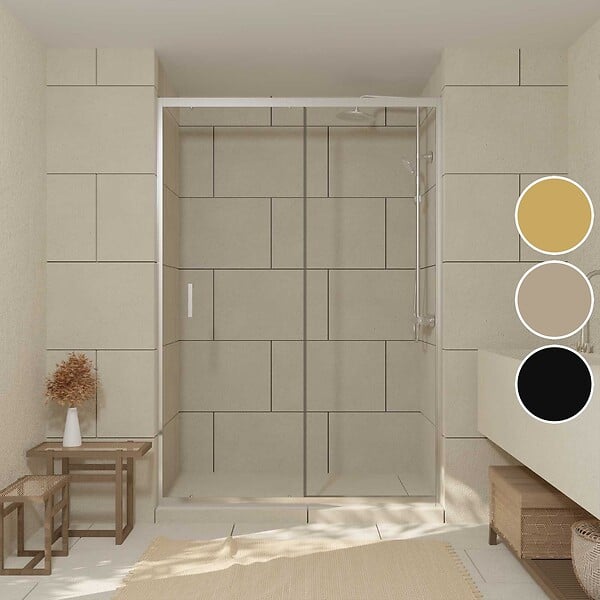 AURLANE - Porte de douche coulissante 140x200 cm - Verre transparent - Profilé Chrome - CHROMED CRUSH - large