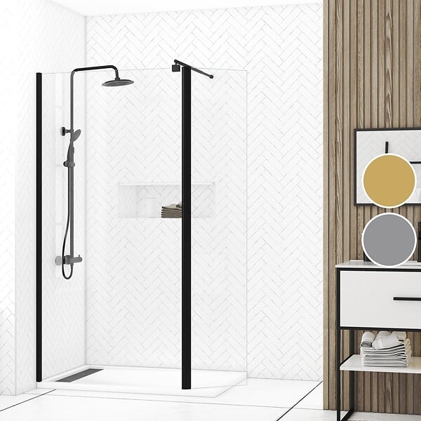 AURLANE - Paroi de Douche et Volet Pivotant 100+40x200 cm - Verre Transparent - Barre de Fixation Noire - large