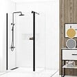 AURLANE - Paroi de Douche et Volet Pivotant 100+40x200 cm - Verre Transparent - Barre de Fixation Noire - vignette