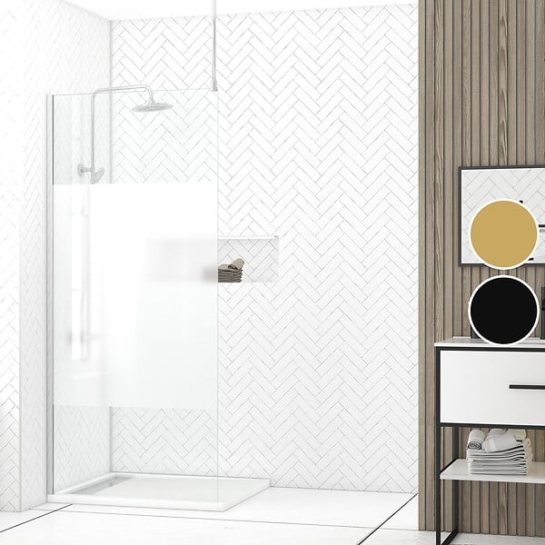 AURLANE - Paroi de Douche 90x200cm Dépolie - Profilé + Barre Plafond Finition Chrome - FREEDOM 2 FROSTED - large