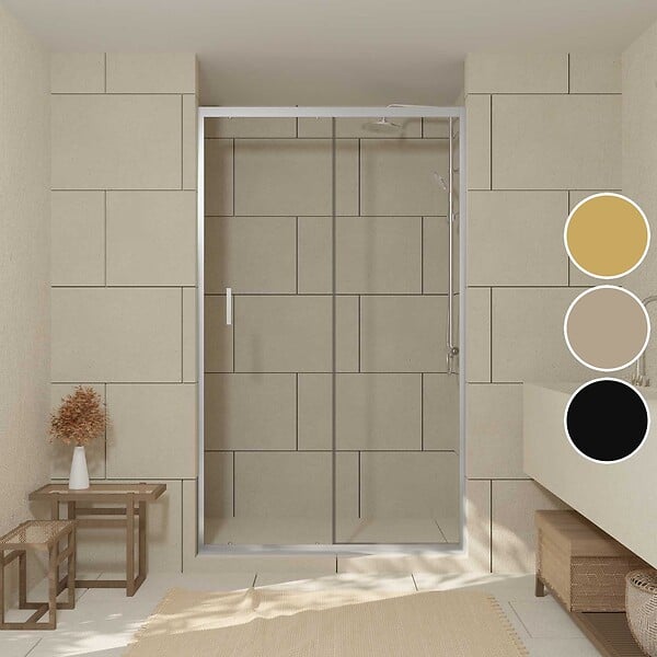 AURLANE - Porte de douche coulissante 120x200 cm - Verre transparent - Profilé Chrome - CHROMED CRUSH - large