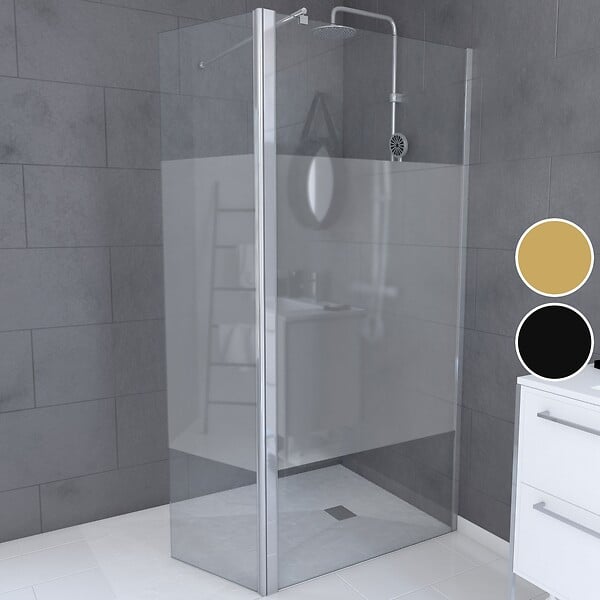 AURLANE - Paroi de Douche et Volet Pivotant 90+40x200 cm - Bande Dépolie - Barre de Fixation Chrome - large
