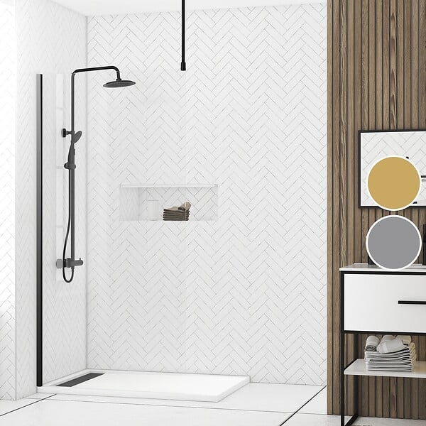 AURLANE - Paroi de Douche 100x200cm Verre Transparent - Profilé + Barre Plafond Noire - FREEDOM 2 BLACK - large