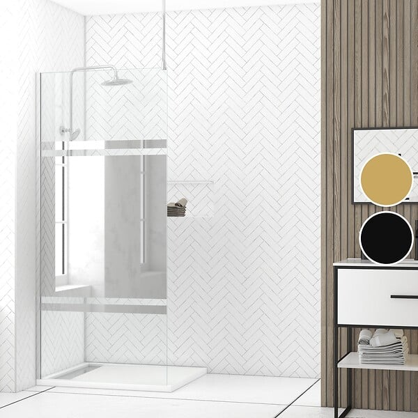 AURLANE - Paroi de Douche 90x200cm Miroir - Profilé + Barre Plafond Finition Chrome - FREEDOM 2 MIRROR - large