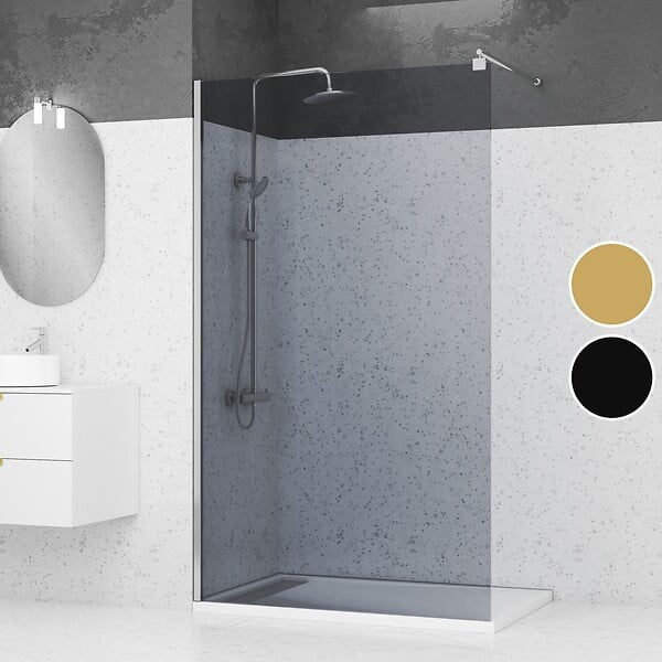 AURLANE - Paroi de Douche 120x200cm Verre Fumé 8mm - Barre de Fixation Extensible et Profil Chrome - large