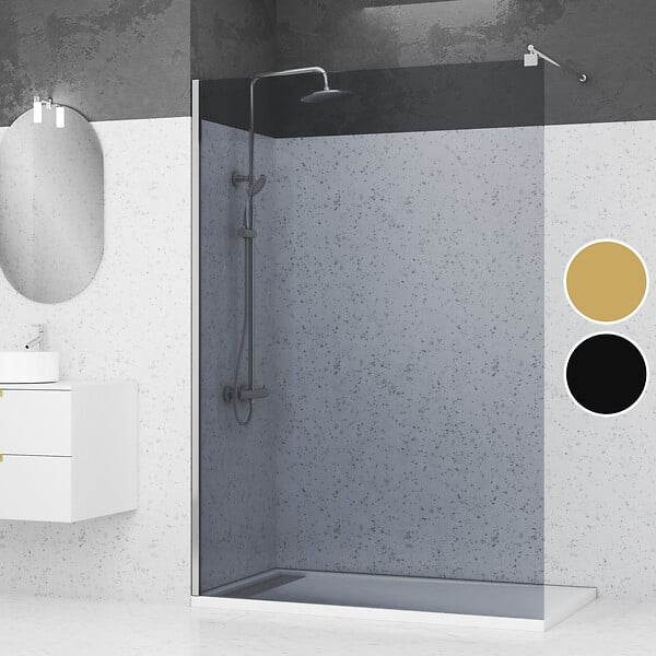 AURLANE - Paroi de Douche 140x200cm Verre Fumé 8mm - Barre de Fixation Extensible et Profil Chrome - large