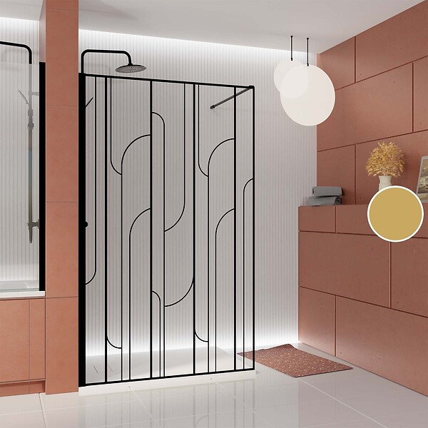AURLANE - Paroi de douche à l'italienne 120x195cm Sérigraphie Art Déco Arrondie - Noir Mat - GATSBY - large