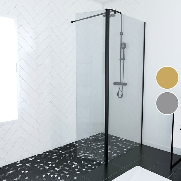 AURLANE - Paroi de Douche et Volet Pivotant 90+40x200 cm - Verre Transparent - Barre de Fixation Noire - large