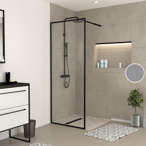 AURLANE - Paroi de Douche 80x200 cm - Cadre et Bras Aluminium NOIR MAT - DARK CONTOURING - large