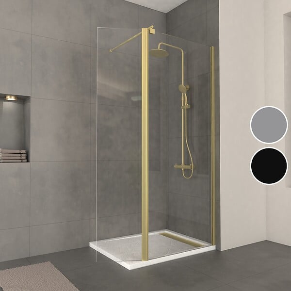AURLANE - Paroi de Douche et Volet Pivotant 80+40x200 cm - Profilé + Barre de Fixation Or Doré Brossé - large