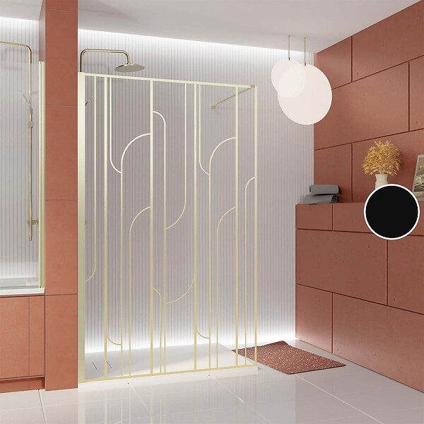 AURLANE - Paroi de douche à l'italienne 140x195cm Sérigraphie Art Déco Arrondie - Or Brossé - GATSBY - large