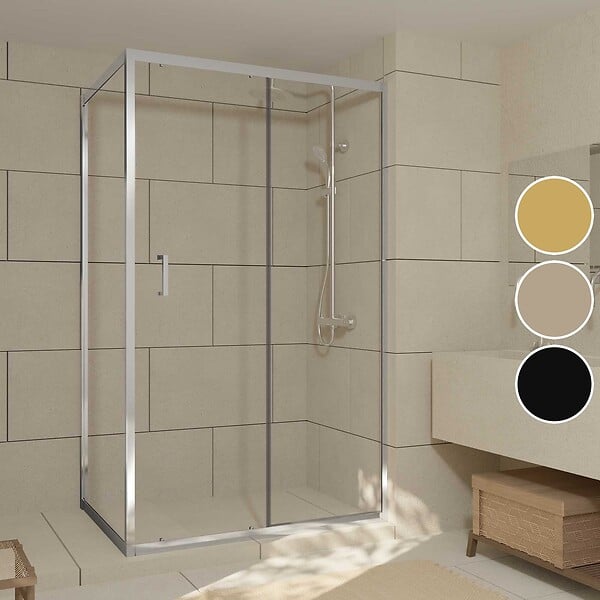 AURLANE - Porte de Douche Coulissante et Retour 120x90x200cm - Profilés Chrome - Verre trempé 6mm - large
