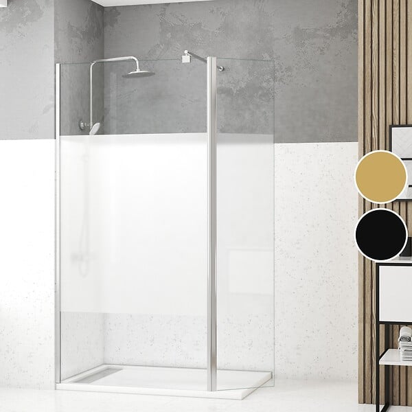 AURLANE - Paroi de Douche et Volet Pivotant 100+40x200 cm - Bande Dépolie - Barre de Fixation Chrome - large