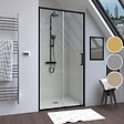 AURLANE - Porte de douche coulissante 100x200 cm - Verre transparent - Profilé Noir - CRUSH - vignette