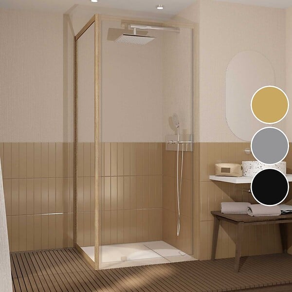 AURLANE - Paroi de retour 80x200cm - Profilés Aluminium effet Bois - Verre Trempé 6mm - WOOD CRUSH - large