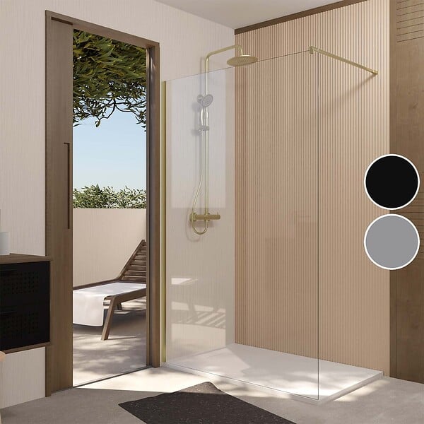AURLANE - Paroi de Douche 120x195 cm en Verre Trempé 5 mm - Finition Or Brossé - GOLD ELEMENTARY - large