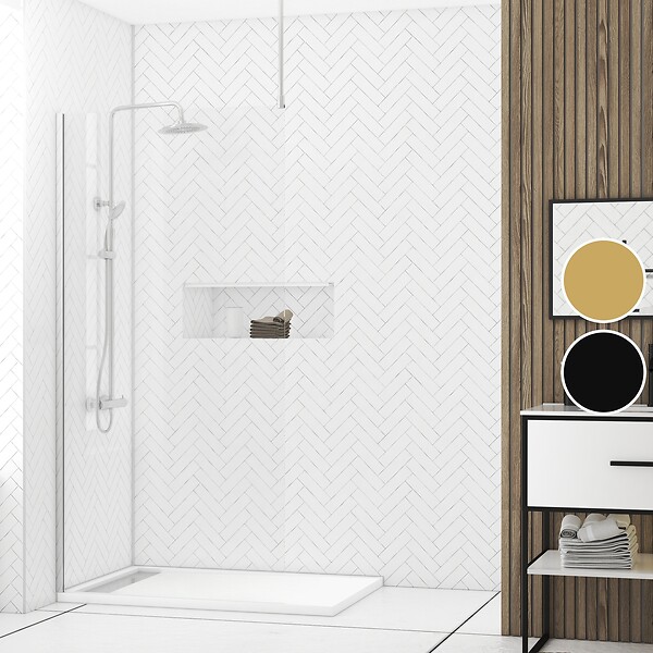 AURLANE - Paroi de Douche 100x200cm Verre Transparent - Profilé + Barre Plafond Chrome - FREEDOM 2 CHROMED - large