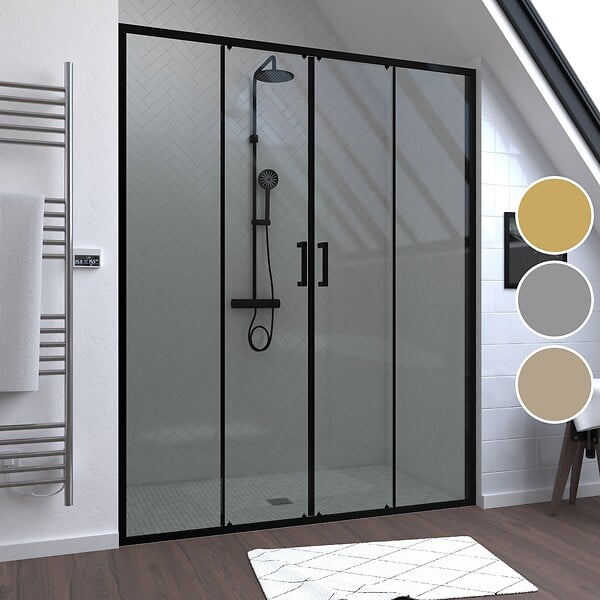 AURLANE - Porte de douche Double Coulissant 160x200 cm - Verre transparent - Profilé Noir - CRUSH - large