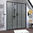 AURLANE - Porte de douche Double Coulissant 160x200 cm - Verre transparent - Profilé Noir - CRUSH - vignette