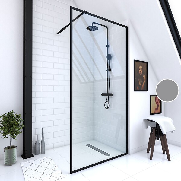 AURLANE - Paroi de Douche 100x200 cm - Cadre et Bras Aluminium NOIR MAT - DARK CONTOURING - large