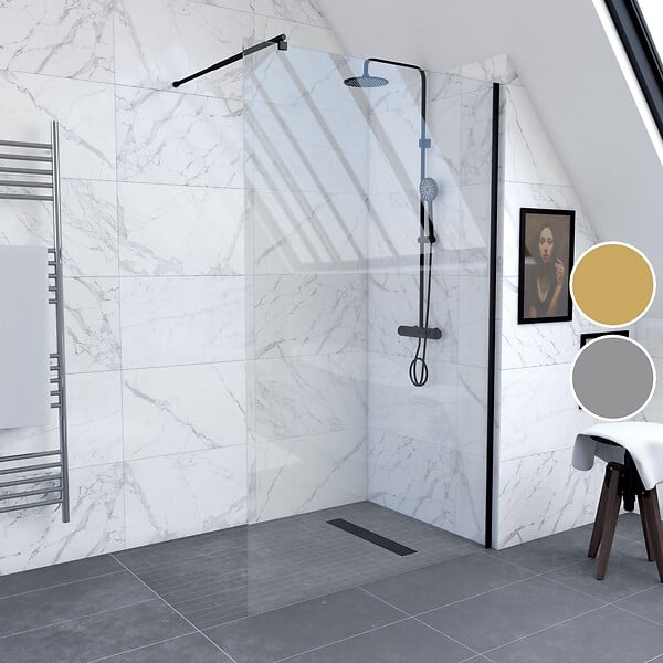 AURLANE - Paroi de Douche 120x200cm Verre Transparent - Barre de Fixation Extensible et Profil Noir - large