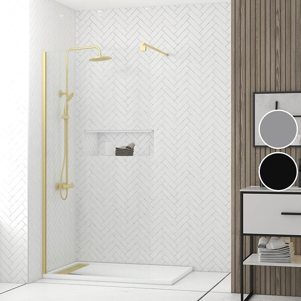 AURLANE - Paroi de Douche 100x200cm Verre Transparent - Barre de Fixation Extensible et Profil Or Brossé - large