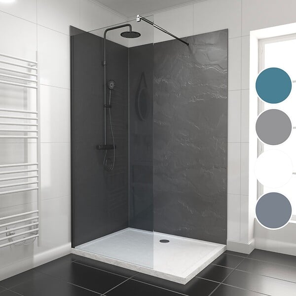 AURLANE - Pack de 2 Panneaux Muraux Pierre Ardoise 90+120x210 cm avec Profilés NOIR MAT - STONE'IT - large