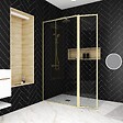 AURLANE - Paroi de Douche avec Volet Pivotant 100+40x200 cm - Finition Or Doré Brossé - GOLDY CONTOURING - vignette