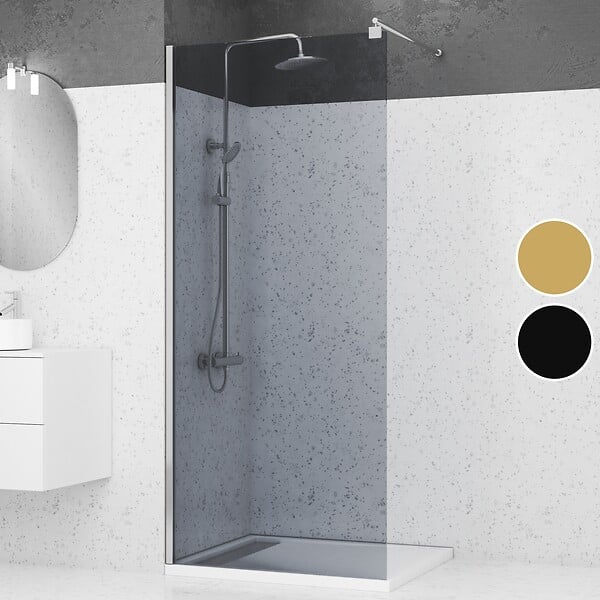 AURLANE - Paroi de Douche 90x200cm Verre Fumé 8mm - Barre de Fixation Extensible et Profil Chrome - large