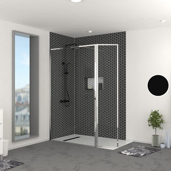 AURLANE - Paroi de Douche avec Volet Pivotant 120+40x200cm - Finition Chromée - CHROMED CONTOURING - large