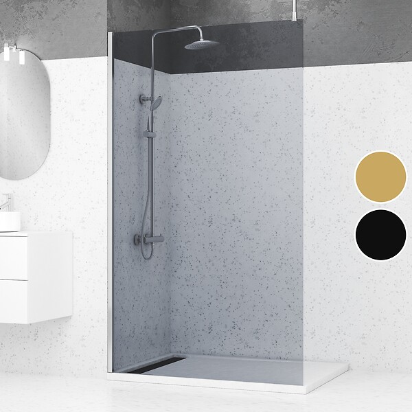 AURLANE - Paroi de Douche 120x200cm Verre Fumé - Profilé + Barre Plafond Finition Chrome - FREEDOM 2 SMOKED - large