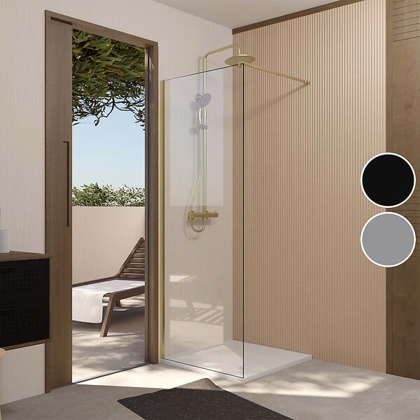 AURLANE - Paroi de Douche 80x195 cm en Verre Trempé 5 mm - Finition Or Brossé - GOLD ELEMENTARY - large