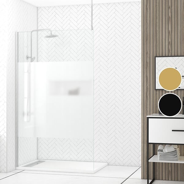 AURLANE - Paroi de Douche 120x200cm Dépolie - Profilé + Barre Plafond Finition Chrome - FREEDOM 2 FROSTED - large
