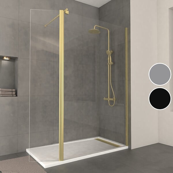 AURLANE - Paroi de Douche et Volet Pivotant 120+40x200 cm - Profilé + Barre de Fixation Or Doré Brossé - large