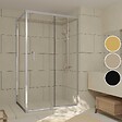 AURLANE - Porte de Douche Coulissante et Retour 120x80x200cm - Profilés Chrome - Verre trempé 6mm - vignette