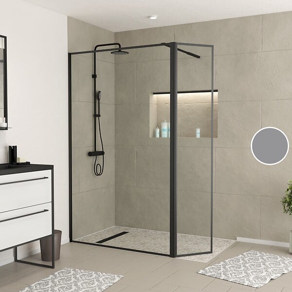 AURLANE - Paroi de Douche avec Volet Pivotant - Cadre et Bras Alu. NOIR MAT - 120+40x200cm - DARK CONTOURING - large