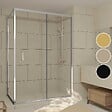 AURLANE - Porte de Douche Coulissante et Retour 140x90x200cm - Profilés Chrome - Verre trempé 6mm - vignette