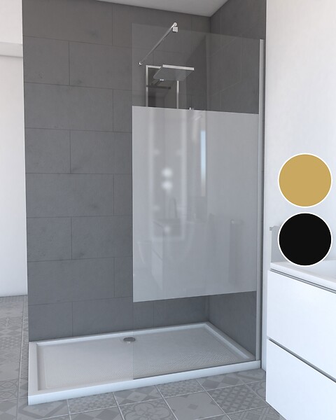 AURLANE - Paroi de Douche Dépolie 80x200cm + Barre de fixation extensible - Verre 8mm - Finition Chrome - large