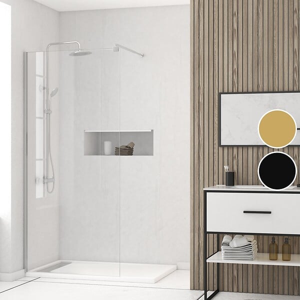 AURLANE - Paroi de Douche 100x200cm Verre Transparent - Barre de Fixation Extensible et Profil Chrome - large