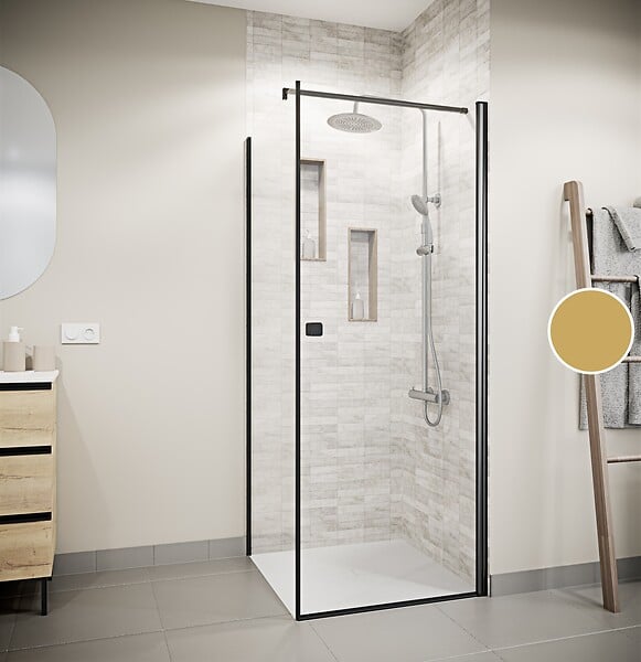 AURLANE - Porte de Douche Pivotante 90x180cm et Retour 80cm - Profil Noir - Verre 5mm - DARK ELEMENTARY - large
