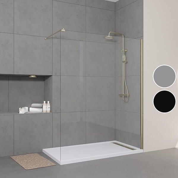 AURLANE - Paroi de Douche 160x200cm Verre Transparent - Barre de Fixation Extensible et Profil Or Brossé - large