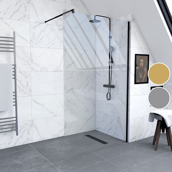 AURLANE - Paroi de Douche 140x200cm Verre Transparent - Barre de Fixation Extensible et Profil Noir - large