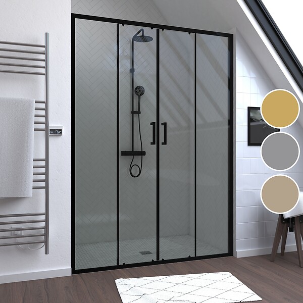 AURLANE - Porte de douche Double Coulissant 140x200 cm - Verre transparent - Profilé Noir - CRUSH - large