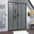 AURLANE - Porte de douche Double Coulissant 140x200 cm - Verre transparent - Profilé Noir - CRUSH - vignette