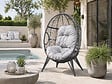 CONCEPT USINE - Fauteuil œuf sur pied en résine gris effet rotin JANE - vignette