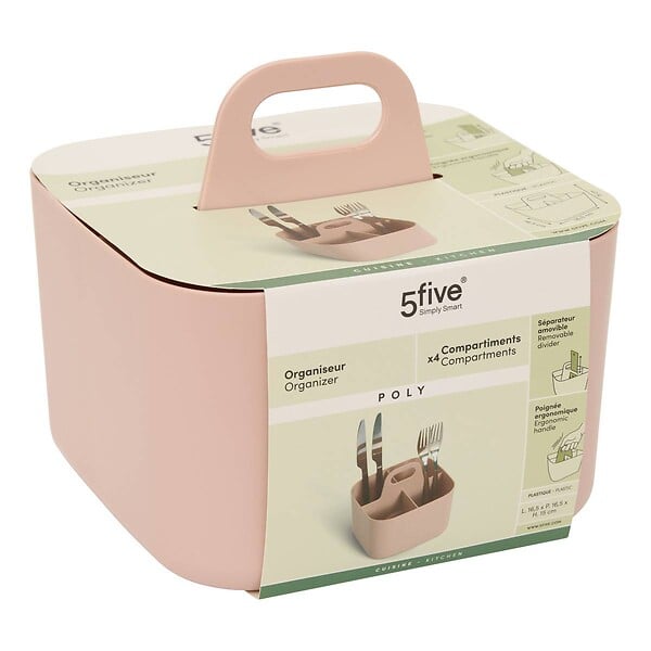 5 FIVE SIMPLY SMART - Organiseur Poly 16,5x16,5x15cm rose compartiments amovibles - large