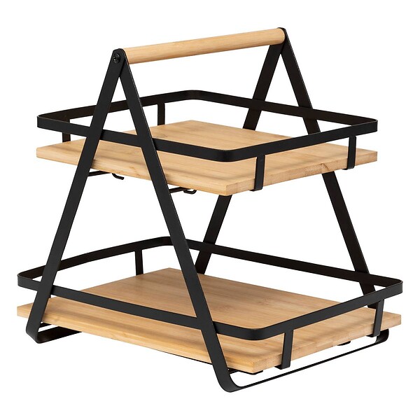 5 FIVE SIMPLY SMART - Étagère "Ordera" 2 niveaux avec anse en bambou noir - large